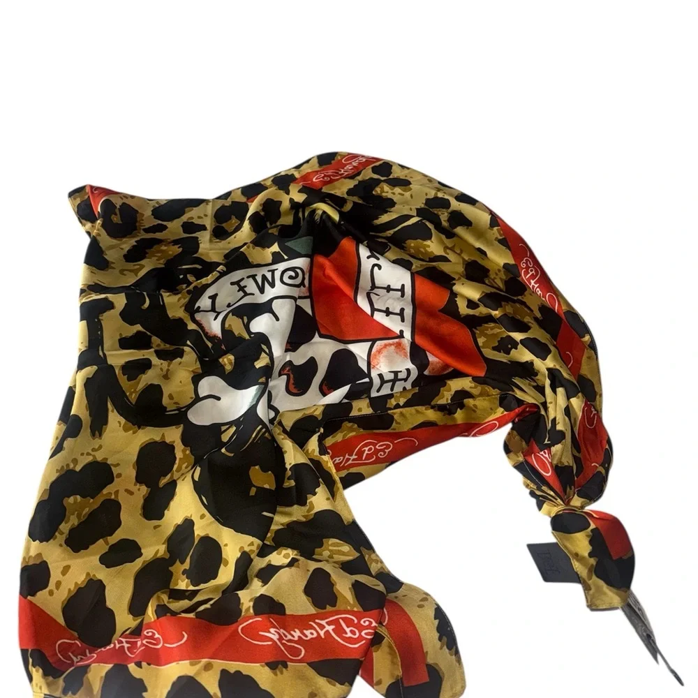 NWT Ed Hardy  Leopard Skull Scarf  Y2K Edgy Leopard Print Wrap 4 Way Wear OS